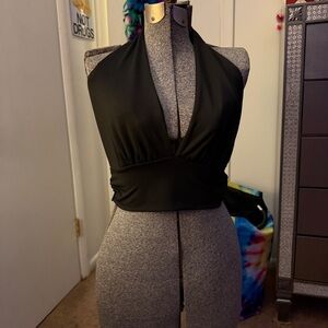 Black Halter Plunge Top